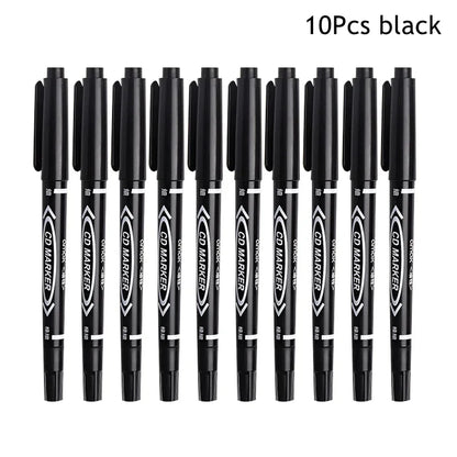 10Pcs Double-Tip Permanent Paint Marker Pens Black/Blue Ink for Plastic Wood Stone Metal Glass Doodling Marking Graffiti Art Set Beauty Trend Shop