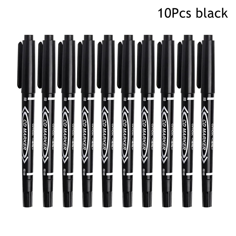 10Pcs/set Double Tip Art Black Blue ink Permanent Paint Marker Pen for Plastic Wood Stone Metal Glass Doodling Marking Graffiti Beauty Trend Shop