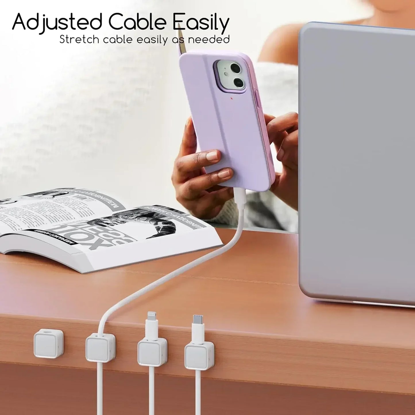 6PCS Magnetic Cable Clips Cable Smooth Adjustable Cord Holder Under Desk Cable Management Wire Keeper Cable Organizer Holder Beauty Trend Shop