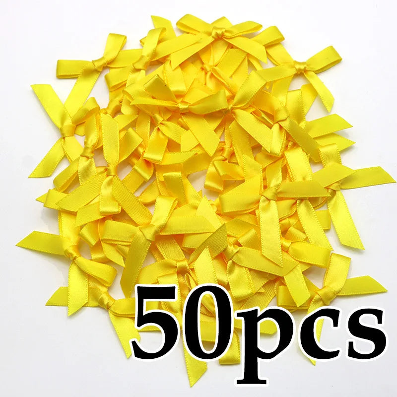 (50 Pcs) 4*4cm Colourful Ribbon Bows Small Size Polyester Satin Ribbon Bow Flower DIY Craft Decoration Beauty World Shop