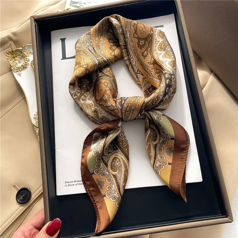 New Paisley Print Small Square Scarf Soft Satin Silk-like Thin Neck Scarf Mature Style Sunscreen Headscarf for Women Decorate Beauty World Shop
