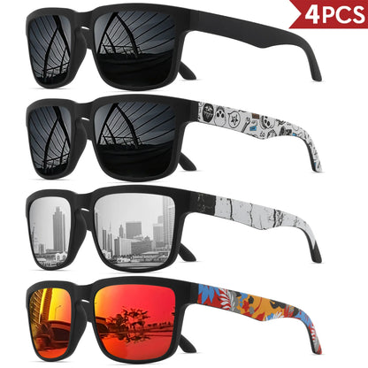 4PCS Square Sports Sunglasses with Designer Temple Pattern - UV400 for Men Women, Beach Vacation Beauty World Shop