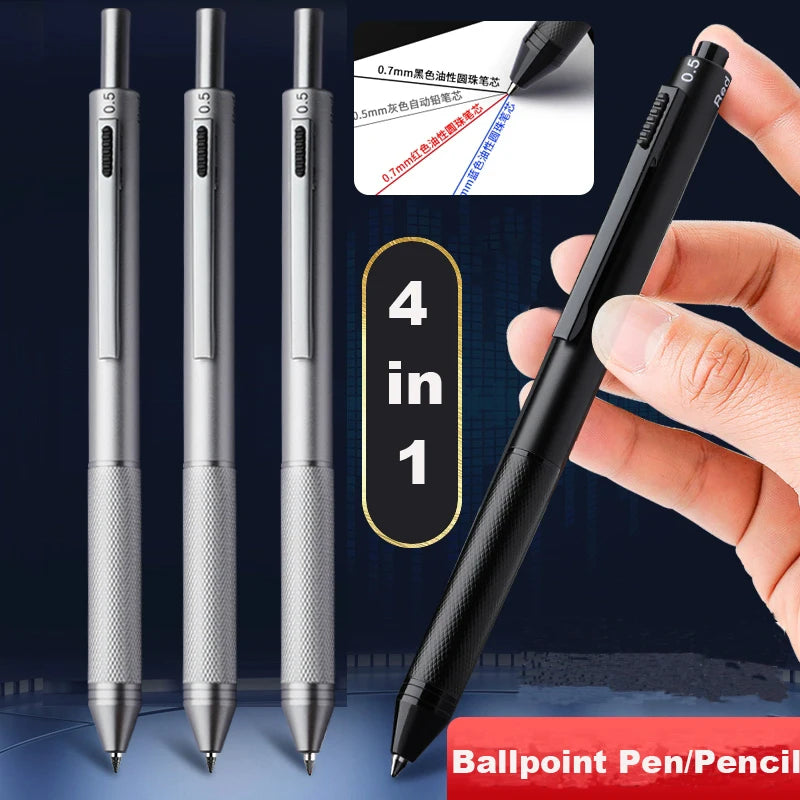 Multifunctional 4-color-in-one gravity-sensing pen metal ballpoint pen/Mechanical Pencil,Black/Red/Blue Ink Oil Signing canetas Beauty World Shop