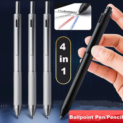 Multifunctional 4-color-in-one gravity-sensing pen metal ballpoint pen/Mechanical Pencil,Black/Red/Blue Ink Oil Signing canetas Beauty World Shop
