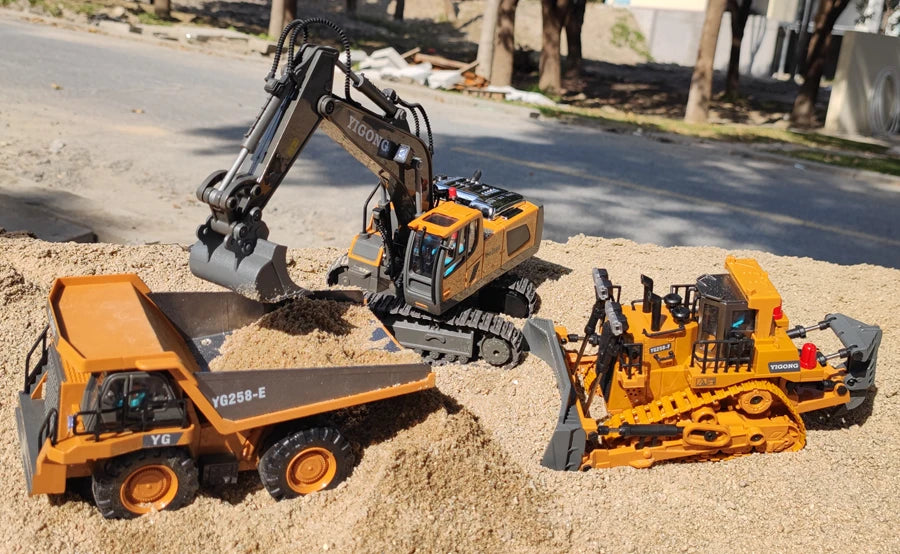 4WD Remote Control Excavator 4x4 Alloy Dump Truck Bulldozer Radio Model RC Car Construction Vehicle Toy Children Kids Gifts Beauty World Shop