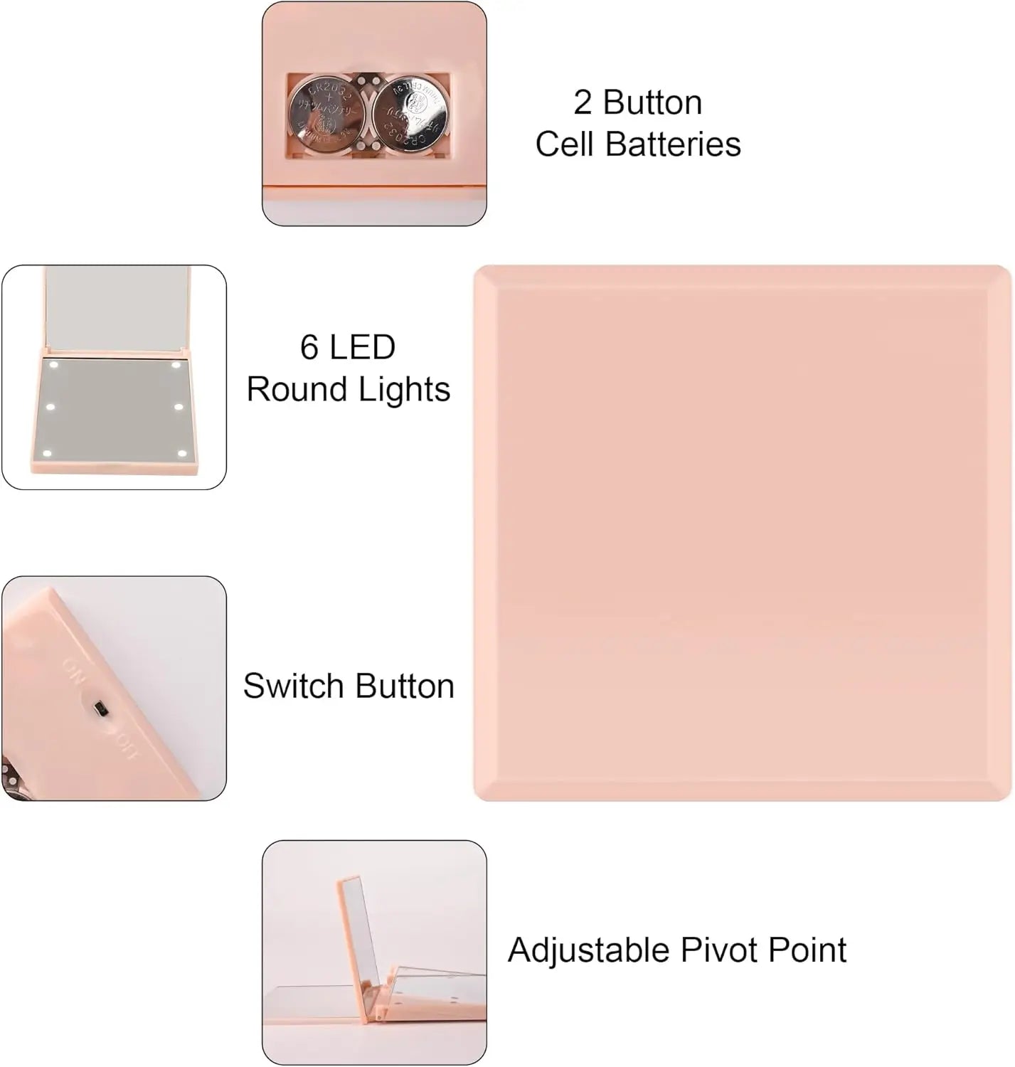 Travel Mirror with Light Compact Makeup Mirror with 6 LED Lights, Folding Pocket Lighted Compact Mirror for Purse Gift for Women Beauty World Shop