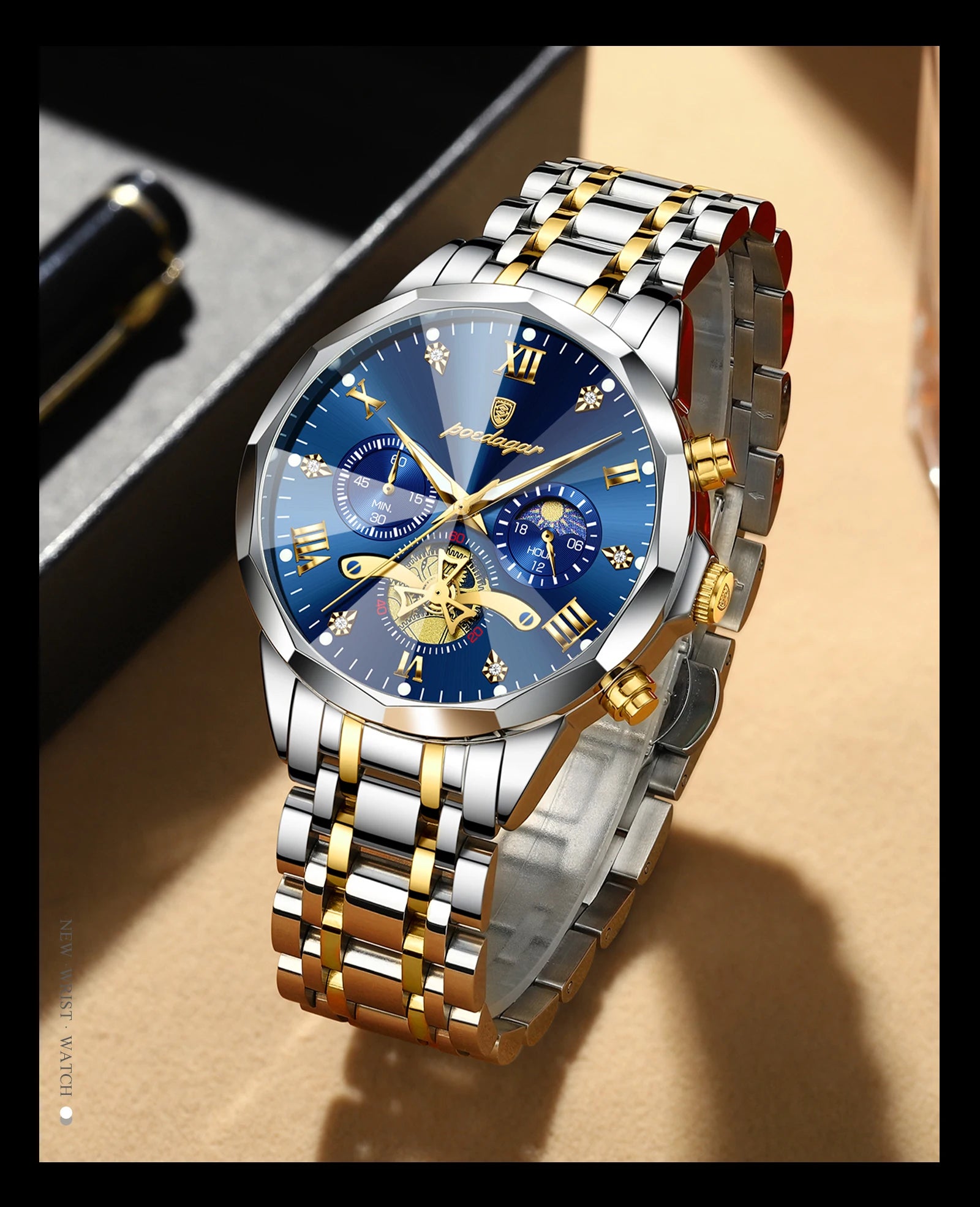 POEDAGAR Luxury Original Men Watch Waterproof Luminous Chronograph Man Wristwatch Stainless Steel Quartz Top Men's Watches Reloj Beauty World Shop