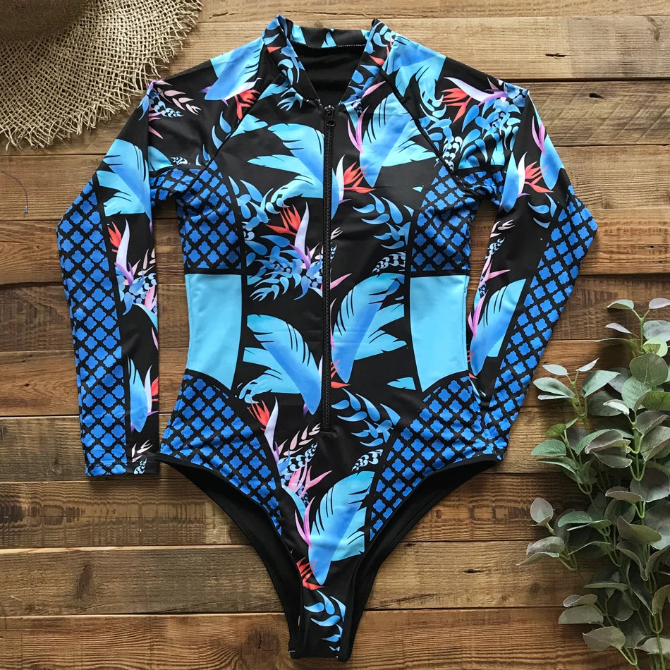 2026 Surfing Sport Swimsuit Long Sleeves Women One Piece Swimsuit  Swimwear Solid Monokini Bathing Suit Tropical Bodysuit Female Beauty World Shop