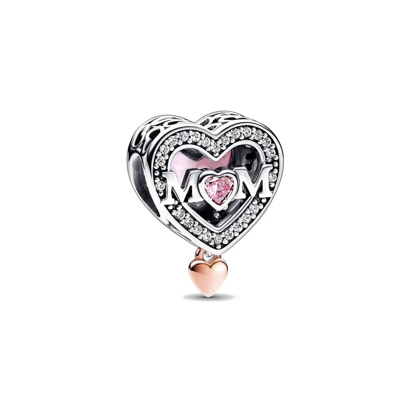 2025 Hot selling 925 Silver Pink Bird Moon Pendant Suitable for European Bracelets DIY Accessories Women's Charm Jewelry Gifts Beauty World Shop