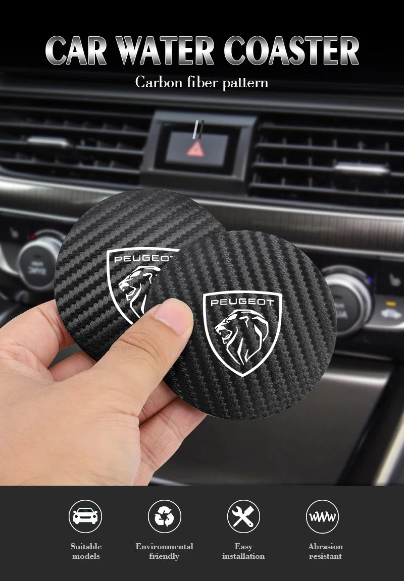 2Pcs Car coaster water anti slip pad silicone waterproof interior accessories For New Peugeot 206 208 207 3008 308 2008 107 508 Beauty World Shop