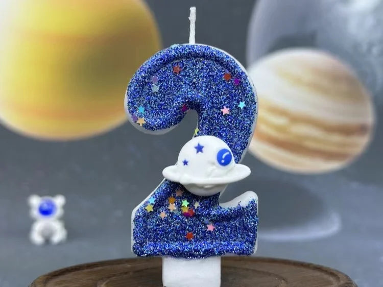 DIY Planet themed Spaceship 0-9 DIY digital candle Dark Blue Birthday candle Outer space themed party cake decoration Beauty World Shop