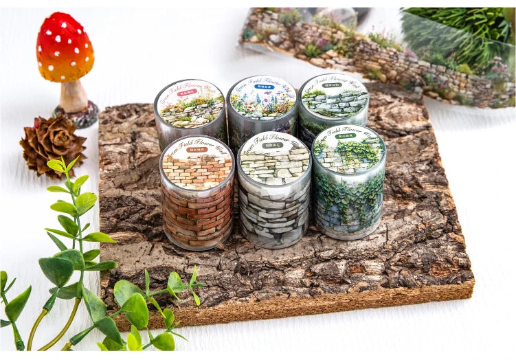 2 Roll PET Tape Green Field Flower Wall Series Sealing Stickers Album Diary Decoration Phone Case Sticker Notebook Accessories Beauty World Shop