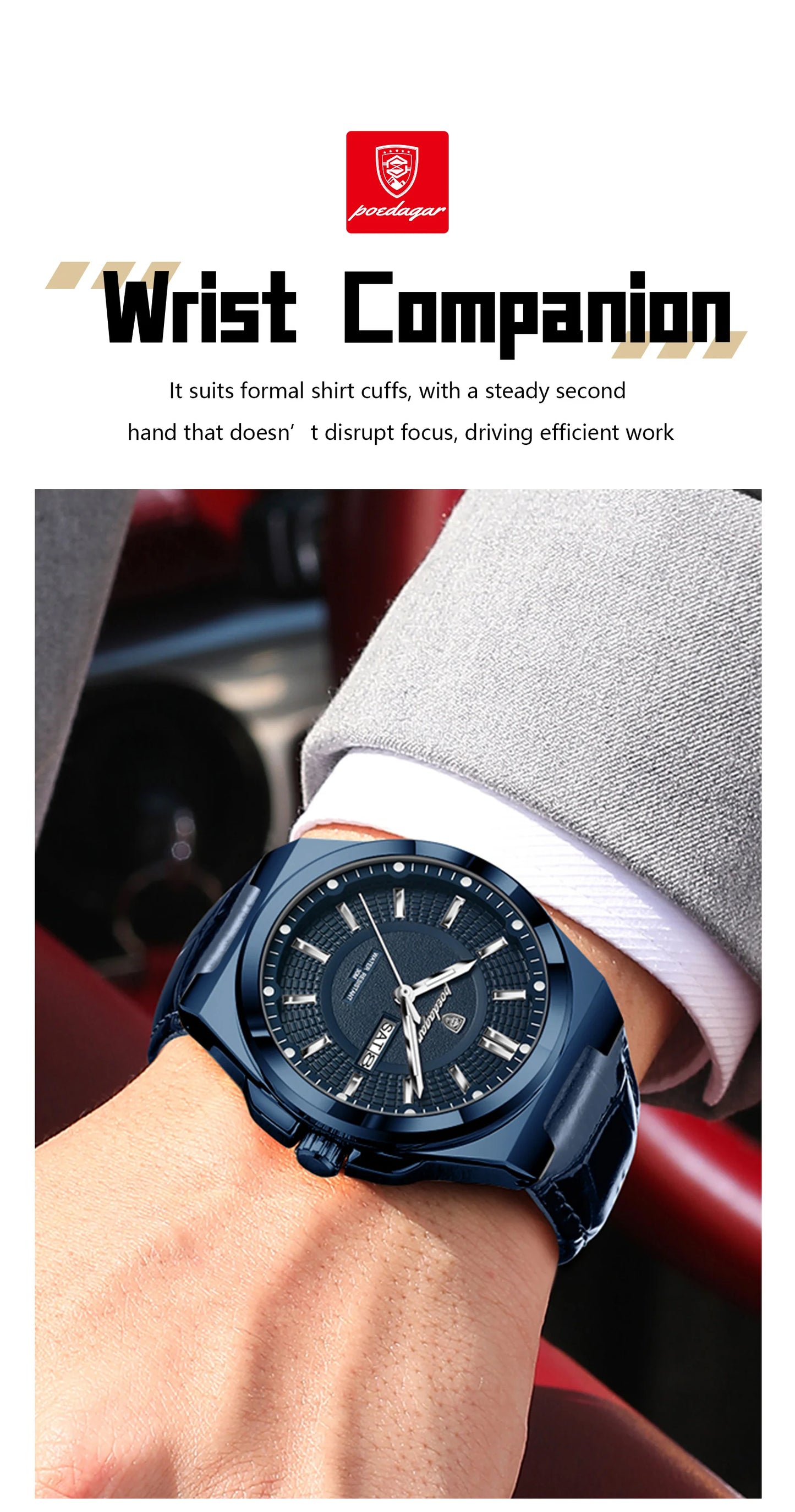 POEDAGAR Fashion Brand Man Wristwatch Waterproof Luminous Date Week Quartz Luxury Men's Watches Leather Business Men Watch Reloj Beauty World Shop