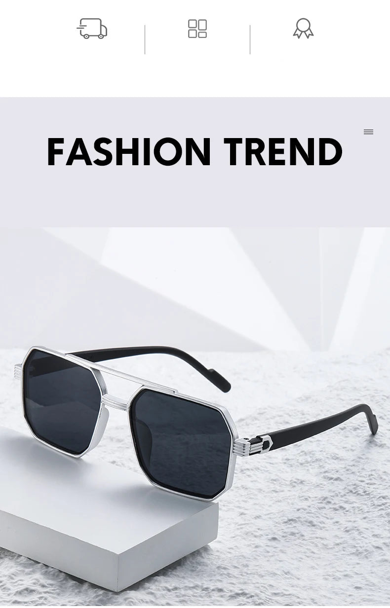 Hiking New Fashion Double Beam Polygonal Anti Light Glasses Retro Personalized Trendy Large Frame Eyewear European and American Beauty World Shop