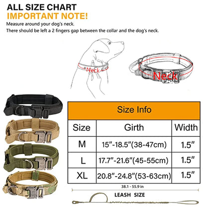 Durable Tactical Dog Collar and Leash Adjustable Military Pet Collar Leash Medium Large Dog German Shepherd Training Accessories