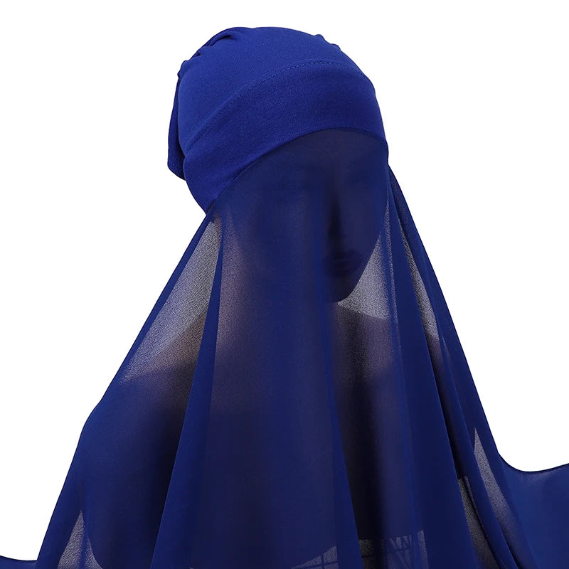 Muslim Women Bonnet + Chiffon Shawl Instant Under scarf Cap Islam Inner Scarf Headband Stretch Hijab Cover Headwrap Turbante Beauty World Shop