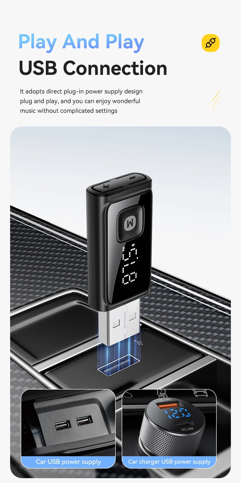 ESSAGER Bluetooth 5.4 Car Adapter Wireless FM Transmitter Audio Receiver&Handsfree Call Auto Stereo Mic Car Adapter Accessories Beauty World Shop