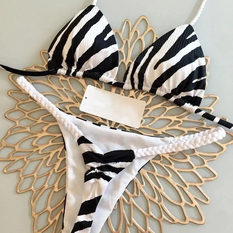 2024 Women's Bikini Swimsuit Women's Split Solid Color Lace-up Sexy Swimsuit 2-piece Set Beauty World Shop