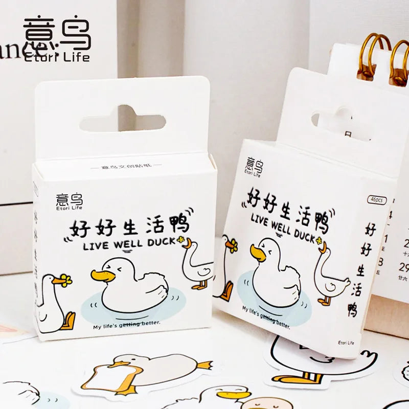 Etori Life46pcs/pack Good Life Duck Album decorative stickers Self-adhesive stickers for DIY student stationery notebook diary Beauty World Shop