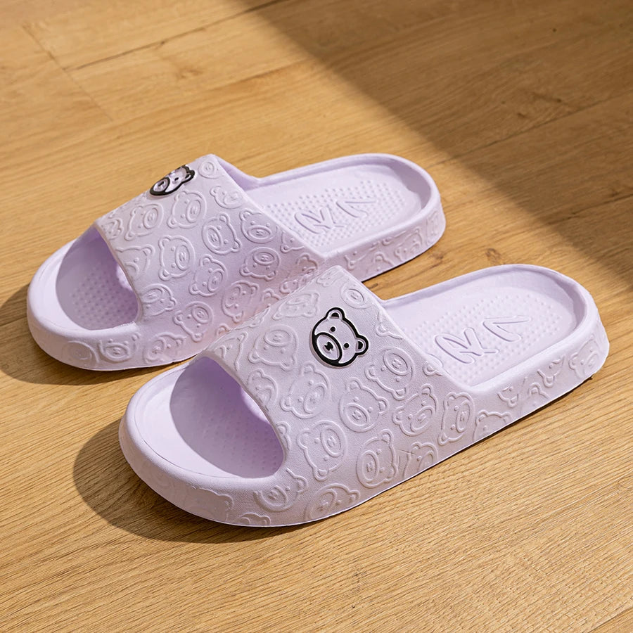 Fashion Women's Slippers Indoor Soft Sole Cartoon Bear Print Slides Bathroom EVA Indoor Men Summer Outdoor Cool Shoes Couple Beauty Fashion