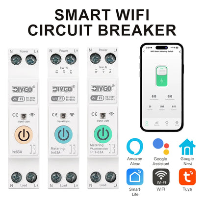 Tuya WIFI Smart Circuit Breaker 1P+N Over-Voltage/Current/Power Protector Under Voltage Protection Voice Remote Control Switch Beauty World Shop