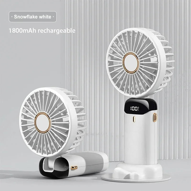 Portable Handheld Mini Fan Foldable Neck Hanging Fans 5 Speed USB Rechargeable Fan with Phone Stand and Display Screen 1800mAh Beauty World Shop