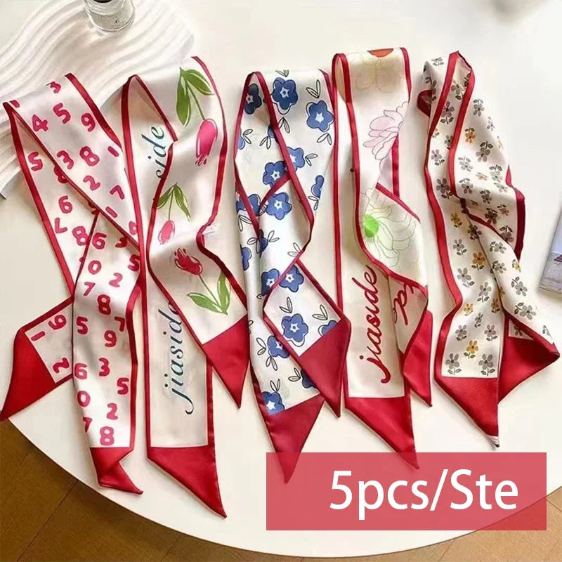 5pcs/set Series Silk Satin Scarf Women Cloth Hair Bands Headdress Accessories Lady Scarves Ribbon Neck Ties for Bag Handle Beauty World Shop