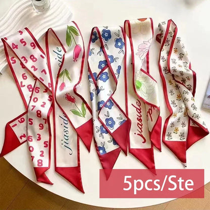 5pcs/set Series Silk Satin Scarf Women Cloth Hair Bands Headdress Accessories Lady Scarves Ribbon Neck Ties for Bag Handle Beauty World Shop