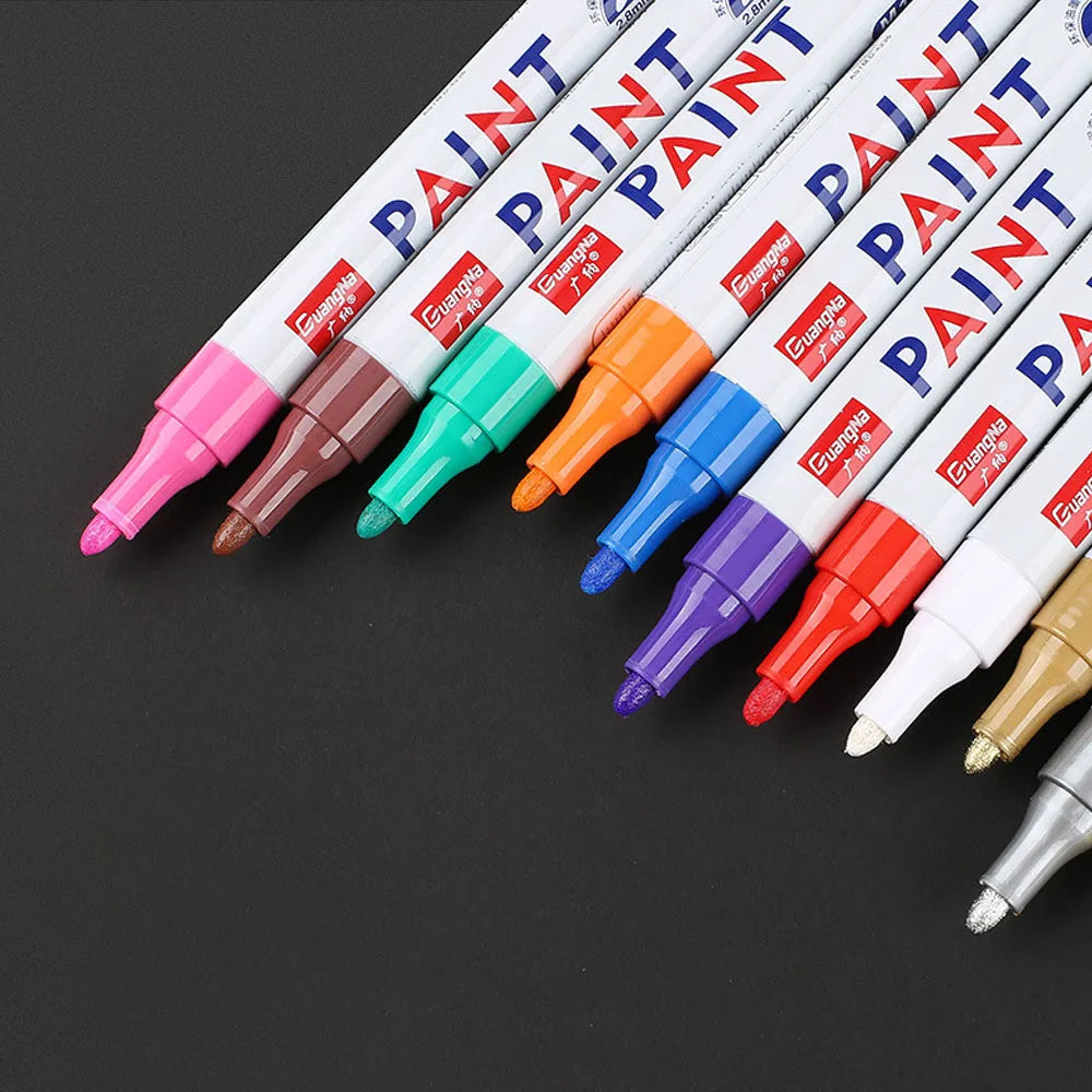 Car Paint Pen Waterproof Car Wheel Tire Oily Painting Mark Pen Auto Rubber Tyre Tread CD Metal Permanent Paint Marker Beauty World Shop