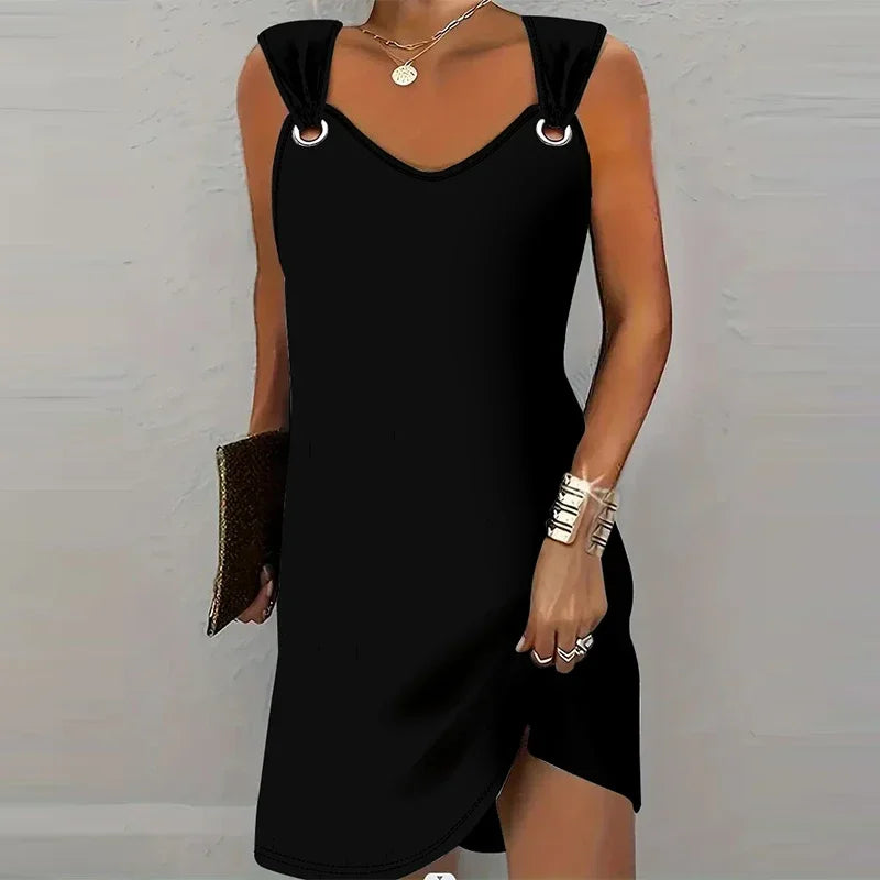 Women's Fashionable Casual Solid Color Suspender Dress Sleeveless Summer Comfortable Skirt Beauty World Shop