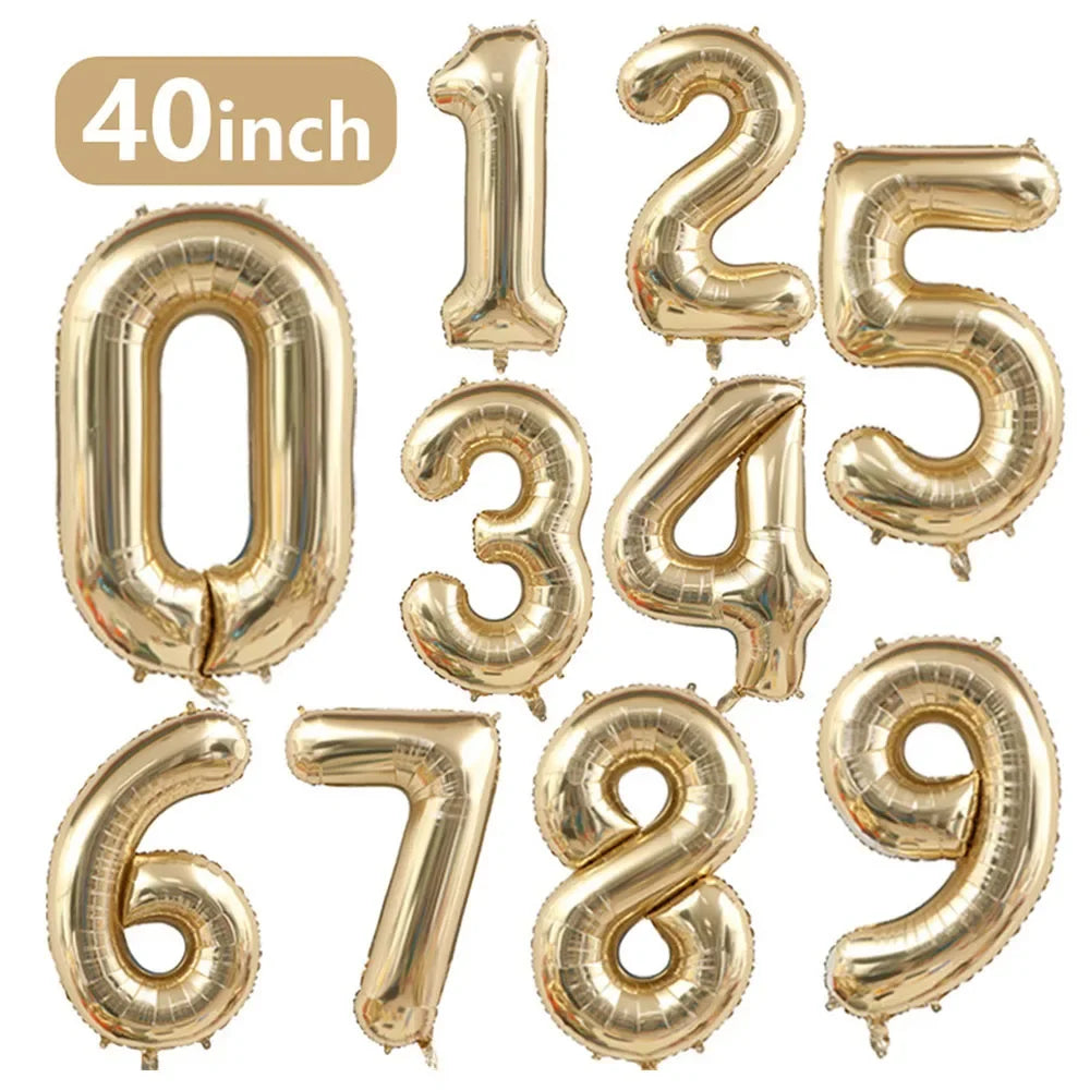 1PCS 40 inch large white gold light gold digital foil balloon for girls' birthdays helium big number0-9 balloon decoration Beauty World Shop