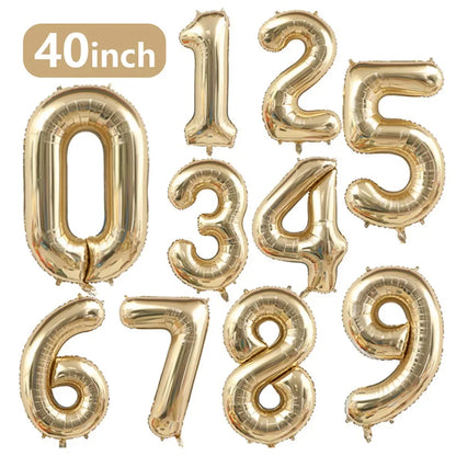 1PCS 40 inch large white gold light gold digital foil balloon for girls' birthdays helium big number0-9 balloon decoration Beauty World Shop