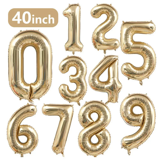 1PCS 40 inch large white gold light gold digital foil balloon for girls' birthdays helium big number0-9 balloon decoration Beauty World Shop
