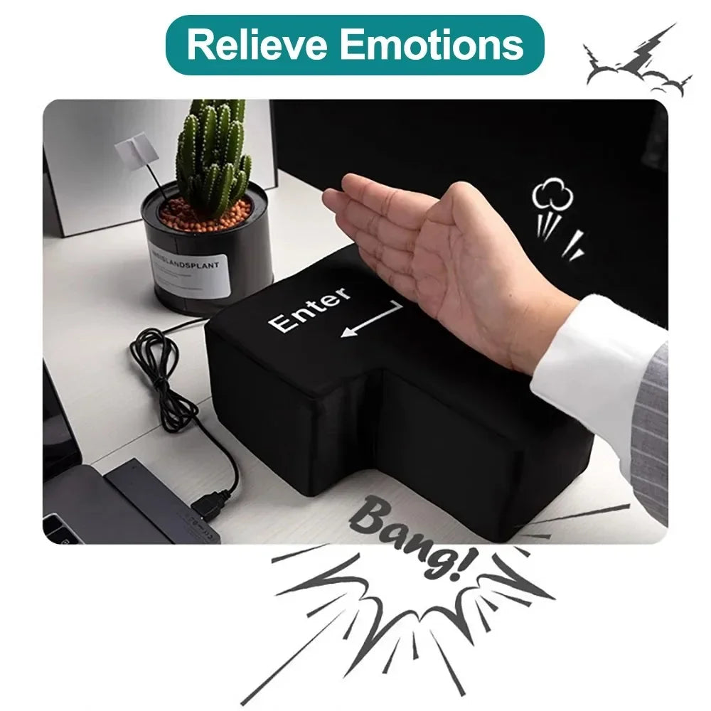 Big USB Enter Key Mouse Anti Stress Button Decompression Computer Any Vent Pillows Button Desktop Pillow For Programmer Worker Beauty World Shop