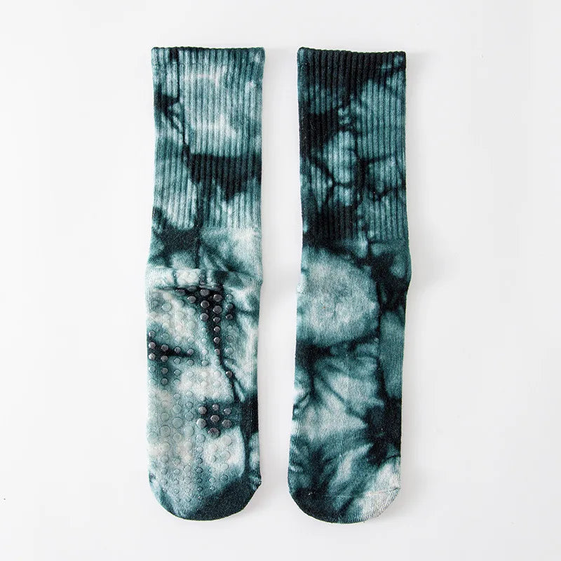 New Fashion Tie-dye Mid-calf Yoga Socks Pilates Socks Indoor Special Non-slip Sports Socks Dance Fitness Floor Socks Beauty World Shop