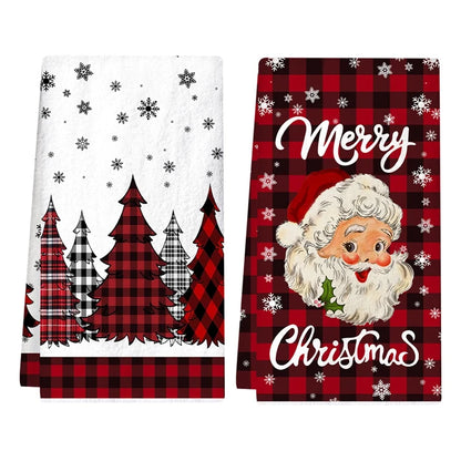 2pcs Christmas Kitchen Towels Buffalo Plaid Xmas Hand Towels Christmas Decorations for Home 2025 Navidad Noel Dish Towels Gifts Beauty World Shop