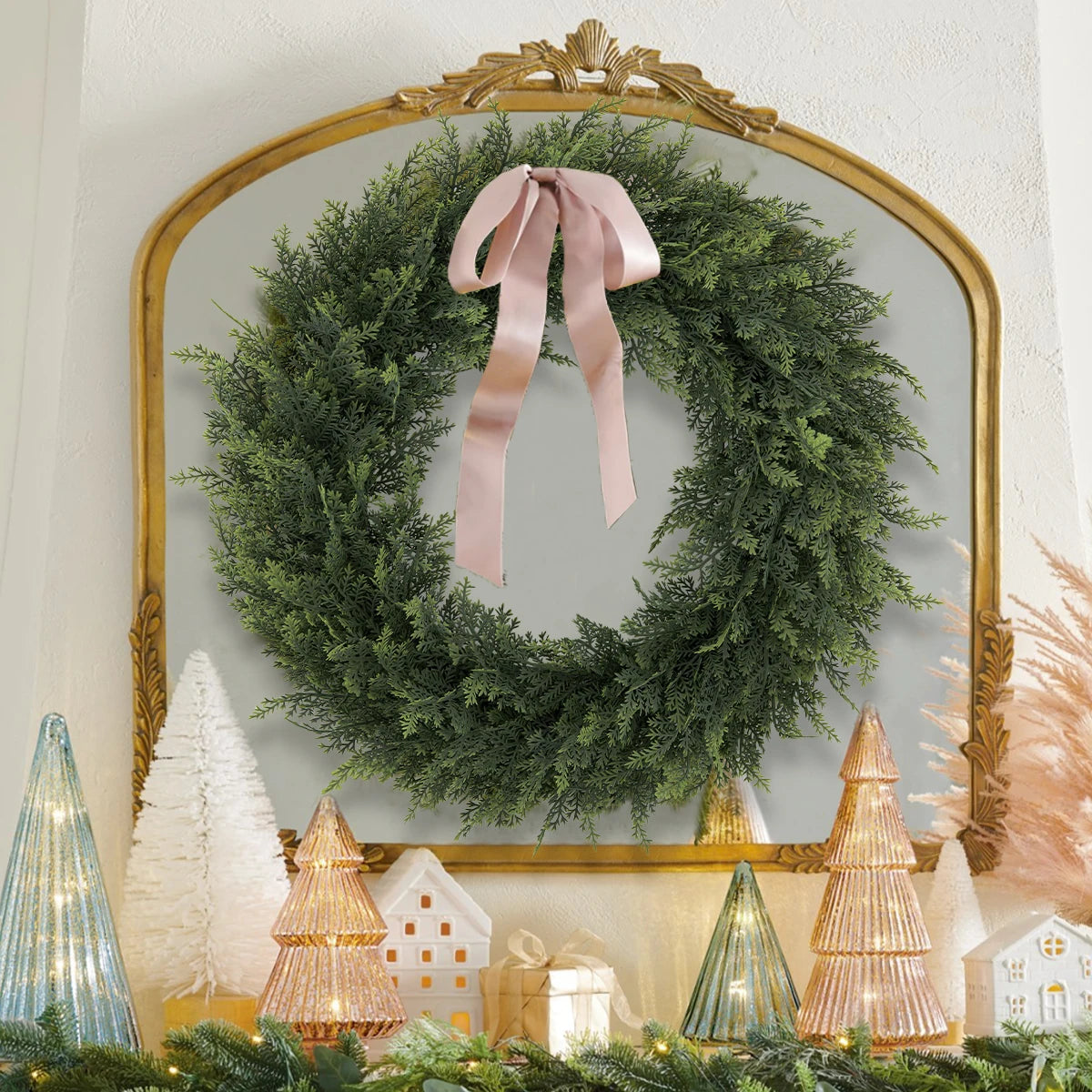 SIA FLOWER Cedar Artificial Flower Ring PE Material Cedar Grass Ring Artificial Plants Garden Decor Home Decor Beauty World Shop