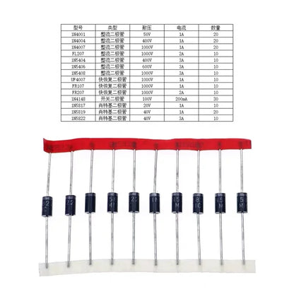 14 Values Fast Switching Schottky Diode Assorted Kit 1N4001 1N4004 1N4007 1N5408 UF4007 FR207 1N5817 1N5819 1N5822 1N4148 RL207 Beauty World Shop