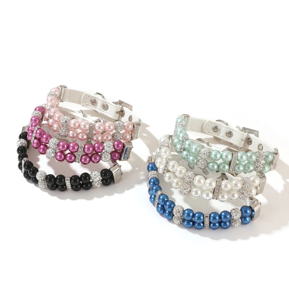 Pearl Pet Collar Artificial Pearls Rhinestone Dog Collar For Cat Necklace Wedding Party Pink Blue Green Beauty World Shop