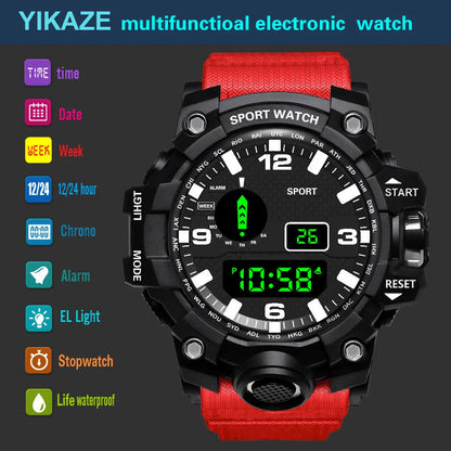 Fashion Men's Watch Sports Electronic Wristwatch Large dial Multifunctional Waterproof Luminous Alarm Kids Male's Military Watch Beauty World Shop
