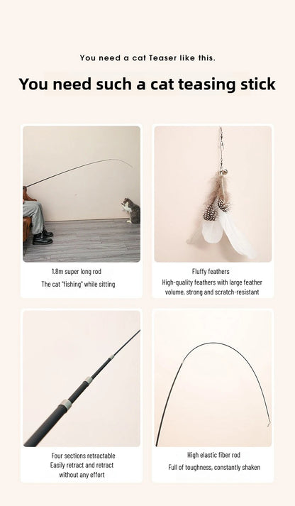 Extended telescopic cat stick Cat Toys 1.8m Scratch Resistant Pet Accessories Telescopic Fishing Rod with Feather for Active Cat
