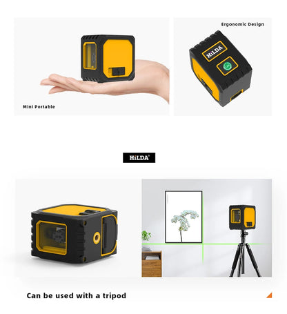 HILDA 2-Line Green Laser Level Self-Leveling Cross Line, Mini Size USB Charging Convenient to Carry High Visibility Beams Beauty World Shop