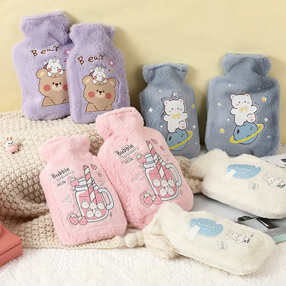 Cartoon Plush Rabbit Bear Hot Water Bottle Water Filling Velvet Small Portable Student Hand Warmer Cute Warm Water Bag Beauty World Shop