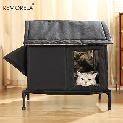 KEMORELA Elevated Pet House-Bed with Cooling Pads, Moisture-Proof Design for Indoor/Outdoor Use, Fits Small/Medium Pets