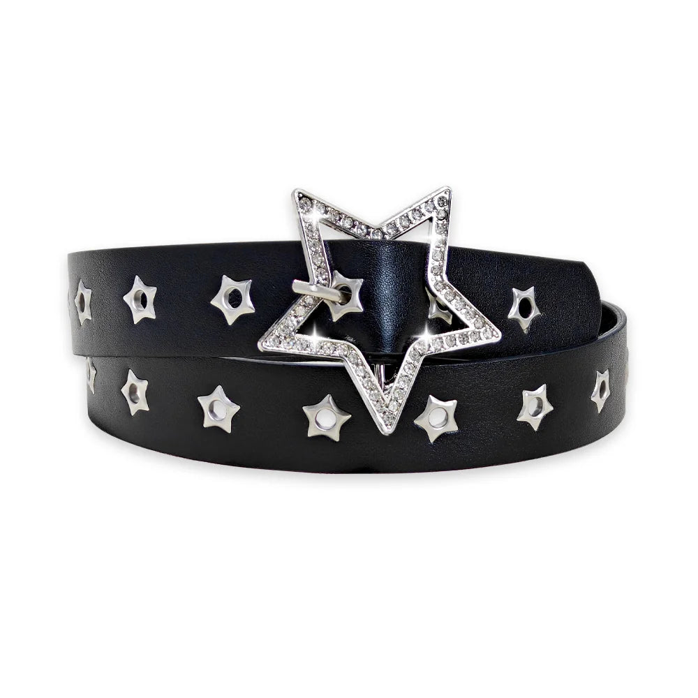 Fashion Punk style star buckle decorative belt with multiple holes small star shaped eyes multifunctional Jeans belt For Women Beauty World Shop