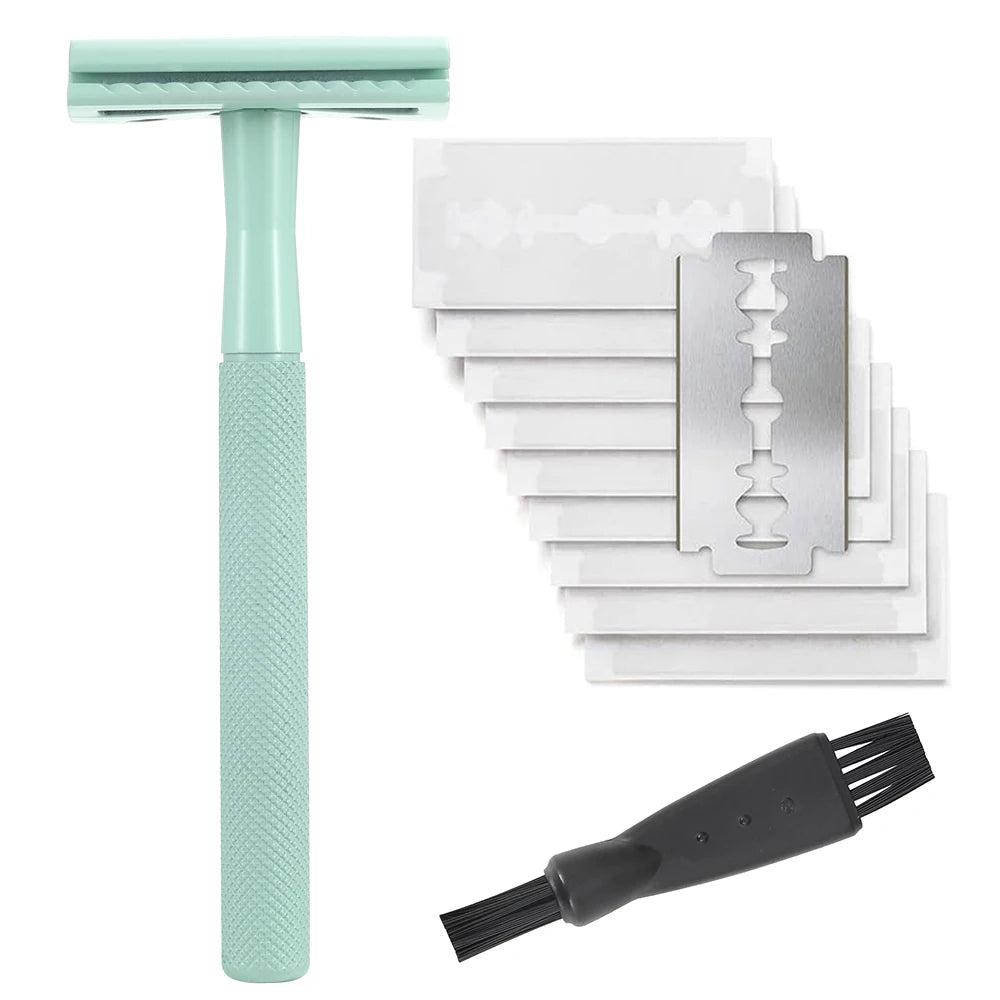 Safety Razor with Brass Weighted Handle and 5 Double Edge Safety Blade Refills,Single Blade Razor for Men, Designed for Coarse Beauty World Shop