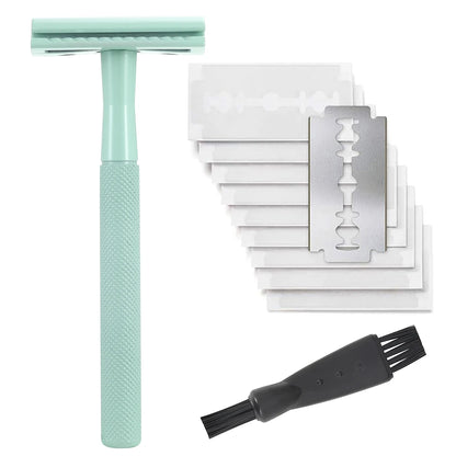 Safety Razor with Brass Weighted Handle and 5 Double Edge Safety Blade Refills,Single Blade Razor for Men, Designed for Coarse Beauty World Shop