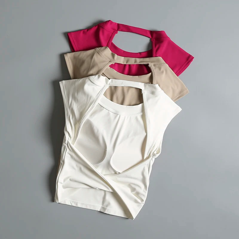 Sexy Short Backless Fixed Chest Pad Sports T-shirt Vest Women's Tight Fitting Quick Drying Slimming Yoga Suit Top Clothing Beauty World Shop