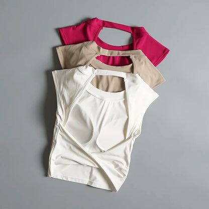Sexy Short Backless Fixed Chest Pad Sports T-shirt Vest Women's Tight Fitting Quick Drying Slimming Yoga Suit Top Clothing Beauty World Shop