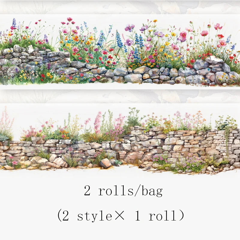 2 Roll PET Tape Green Field Flower Wall Series Sealing Stickers Album Diary Decoration Phone Case Sticker Notebook Accessories Beauty World Shop